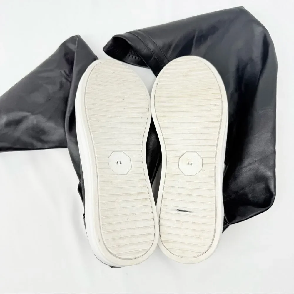 Kluolandi Black Faux Leather White Shoe Over the Knee Pull On Sneaker Boots